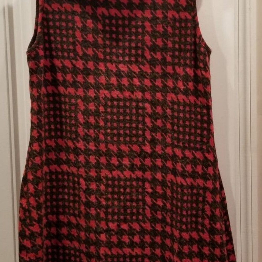Aryeh Black and Red Houndstooth Knit Turtleneck Tunic Dress Sz Large
